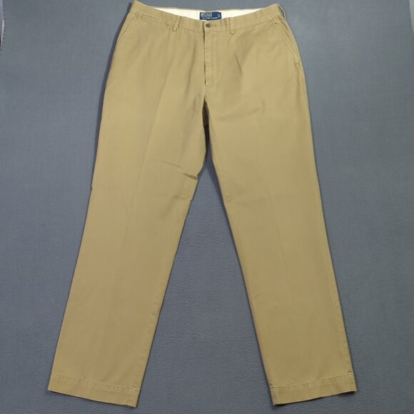 Polo Ralph Lauren Pants Men's 36x34 Tan Cotton Slash Pockets Flat Front Preppy - Picture 1 of 11